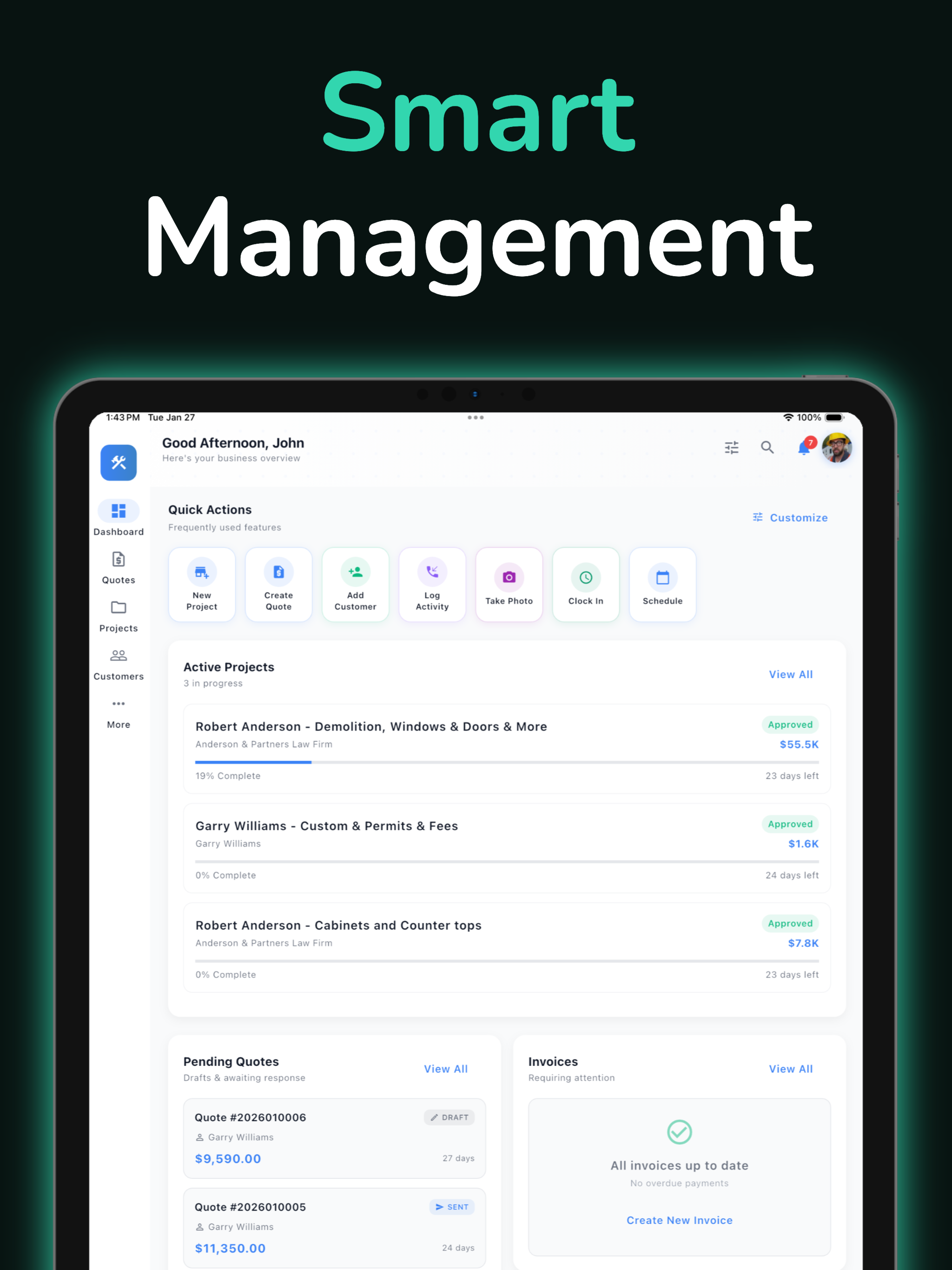 Job Site Core Dashboard on iPad